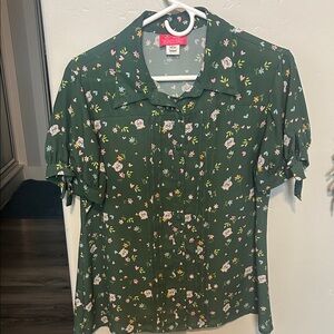 Unique Vintage Carebears Green Floral Button-Down Shirt